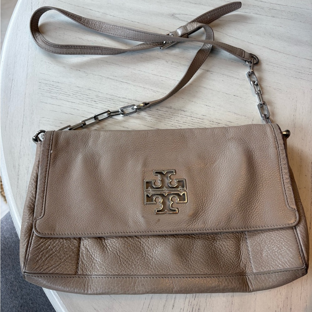 Tory Burch Taupe Leather Shoulder Bag